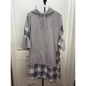 Zara Trafaluc Gray Plaid Patchwork Hoodie Tunic Dress Women’s L